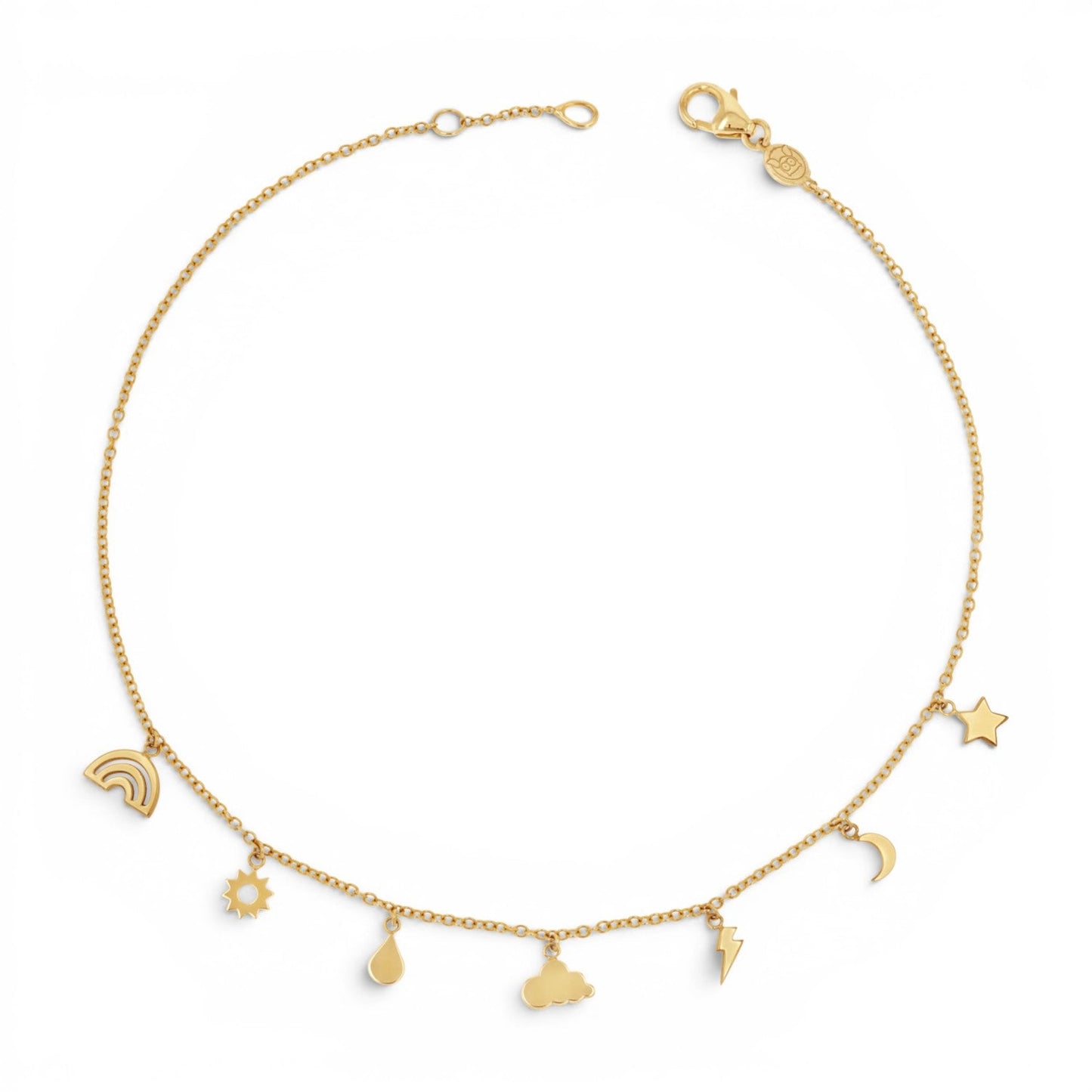 14K Gold Celestial Charm Anklet Solid Gold Charm Anklet for Women - Lotus Diamond