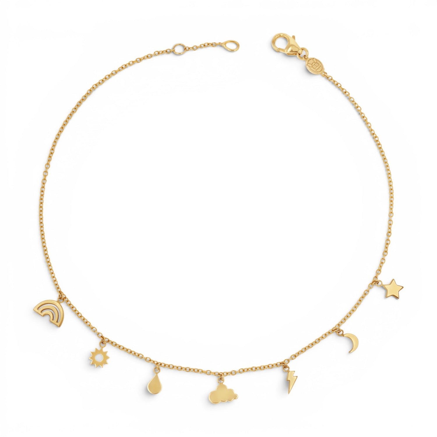 14K Gold Celestial Charm Anklet Solid Gold Charm Anklet for Women - Lotus Diamond