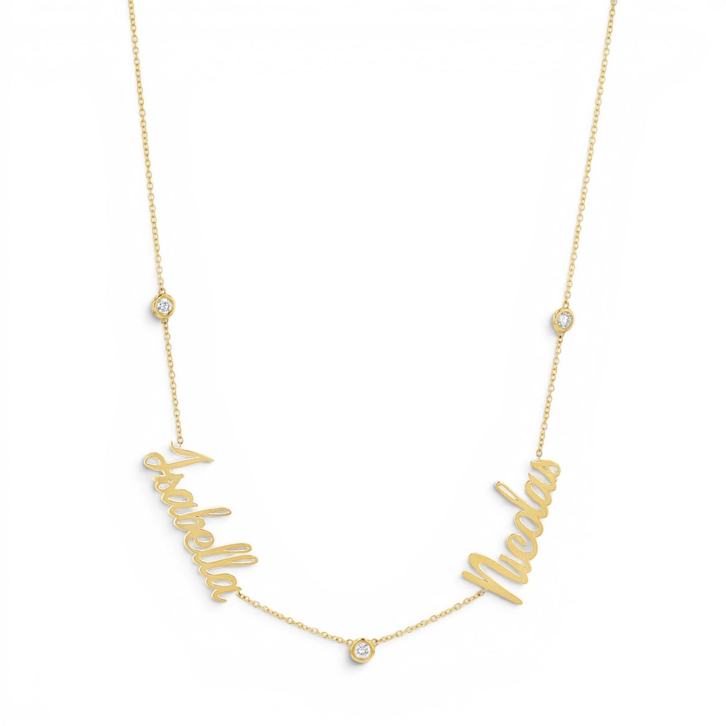 14K Gold Diamond Bezel Custom Name Necklace Personalized Diamond Name Necklace - Lotus Diamond