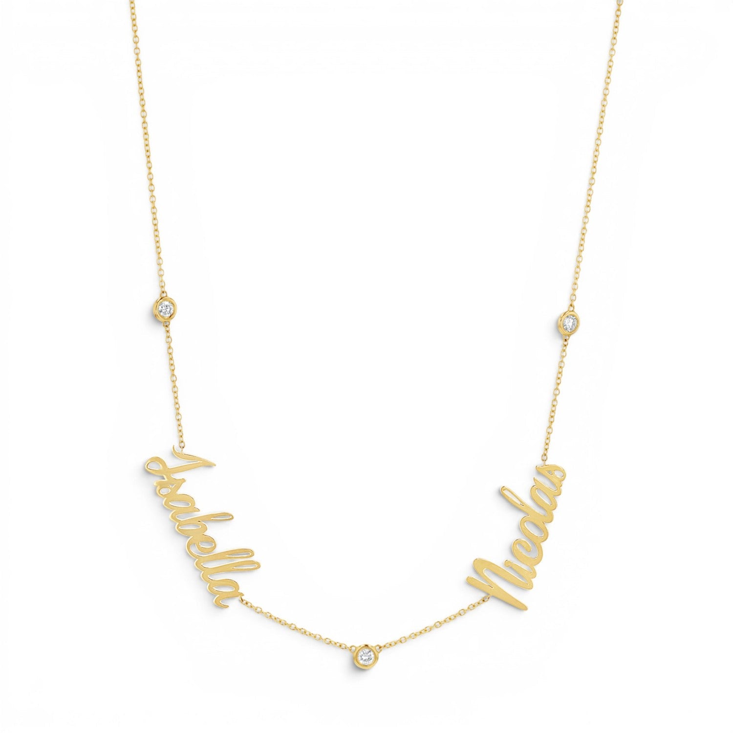 14K Gold Diamond Bezel Custom Name Necklace Personalized Diamond Name Necklace - Lotus Diamond