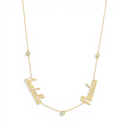 14K Gold Diamond Bezel Custom Name Necklace Personalized Diamond Name Necklace - Lotus Diamond