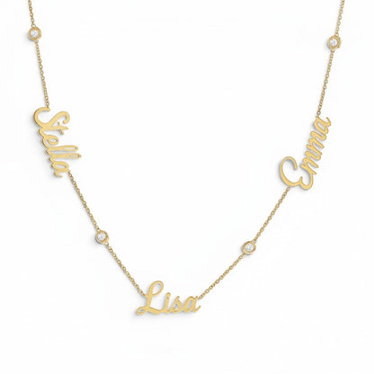 14K Gold Diamond Bezel Custom Name Necklace Personalized Diamond Name Necklace - Lotus Diamond