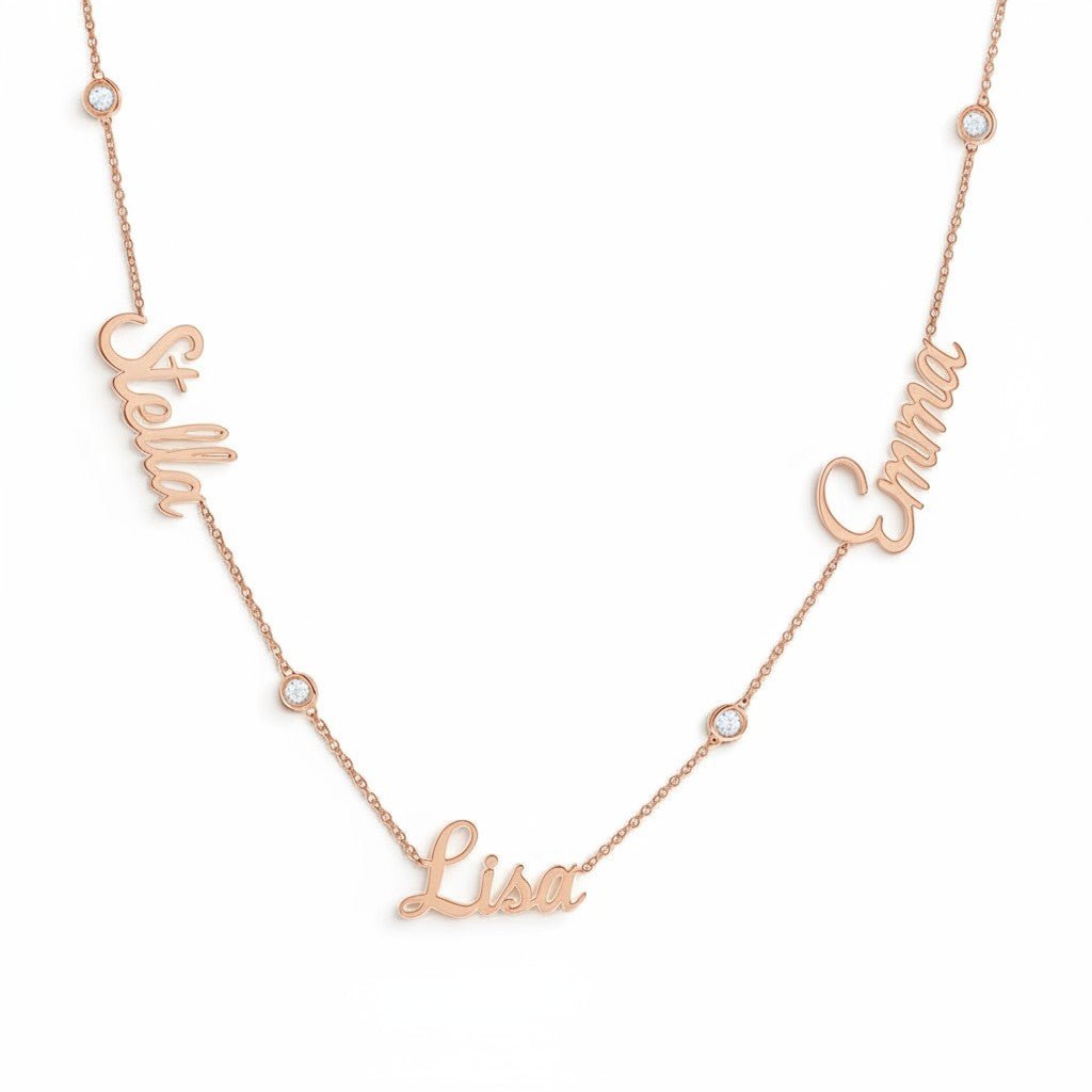 14K Gold Diamond Bezel Custom Name Necklace Personalized Diamond Name Necklace - Lotus Diamond