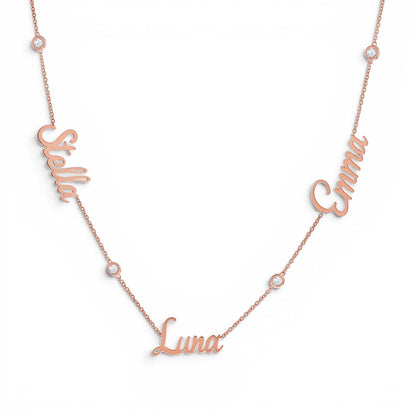 14K Gold Diamond Bezel Custom Name Necklace Personalized Diamond Name Necklace - Lotus Diamond