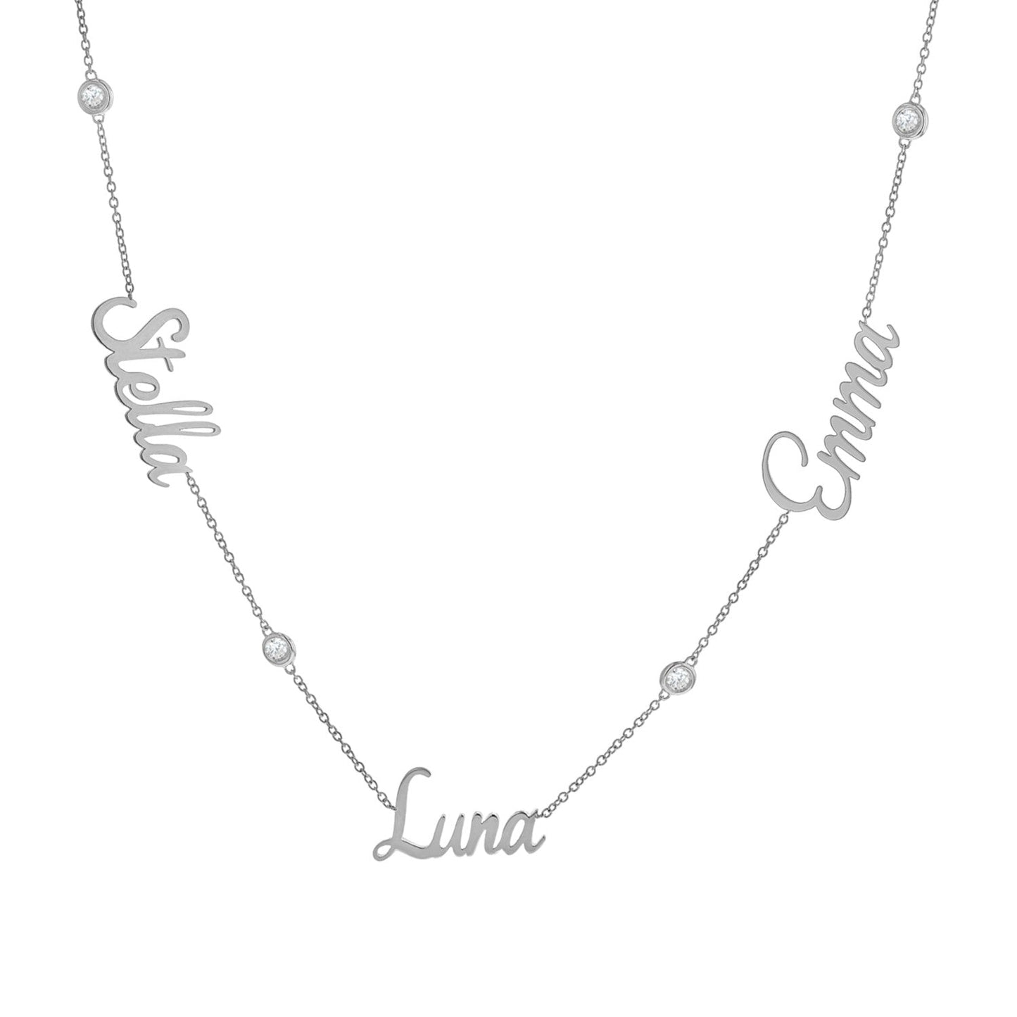 14K Gold Diamond Bezel Custom Name Necklace Personalized Diamond Name Necklace - Lotus Diamond