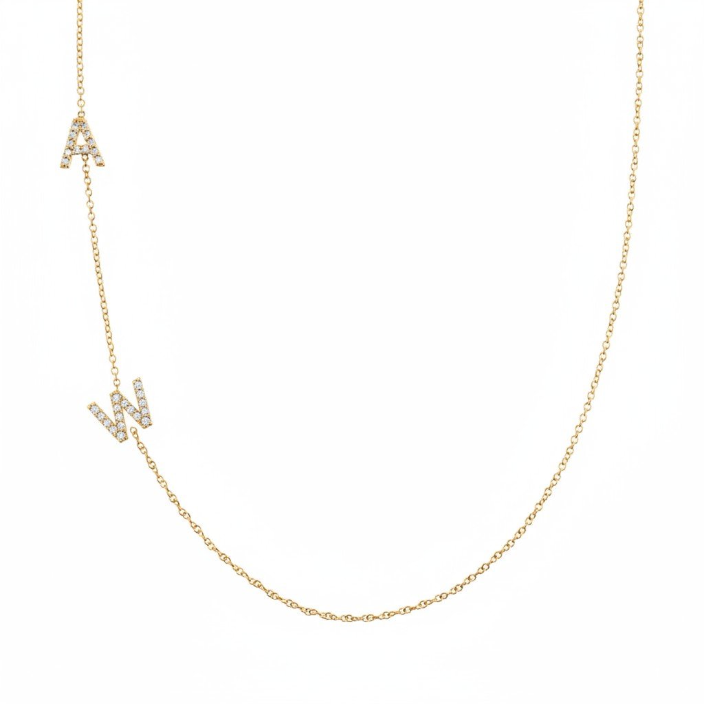 14K Gold Diamond Multi Initial Necklace Personalized Diamond Letter Necklace - Lotus Diamond
