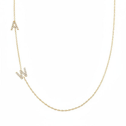 14K Gold Diamond Multi Initial Necklace Personalized Diamond Letter Necklace - Lotus Diamond