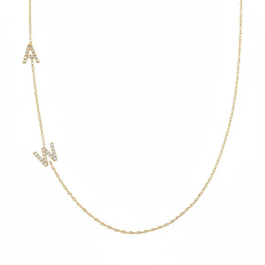 14K Gold Diamond Multi Initial Necklace Personalized Diamond Letter Necklace - Lotus Diamond