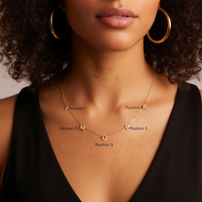 14K Gold Diamond Multi Initial Necklace Personalized Diamond Letter Necklace - Lotus Diamond