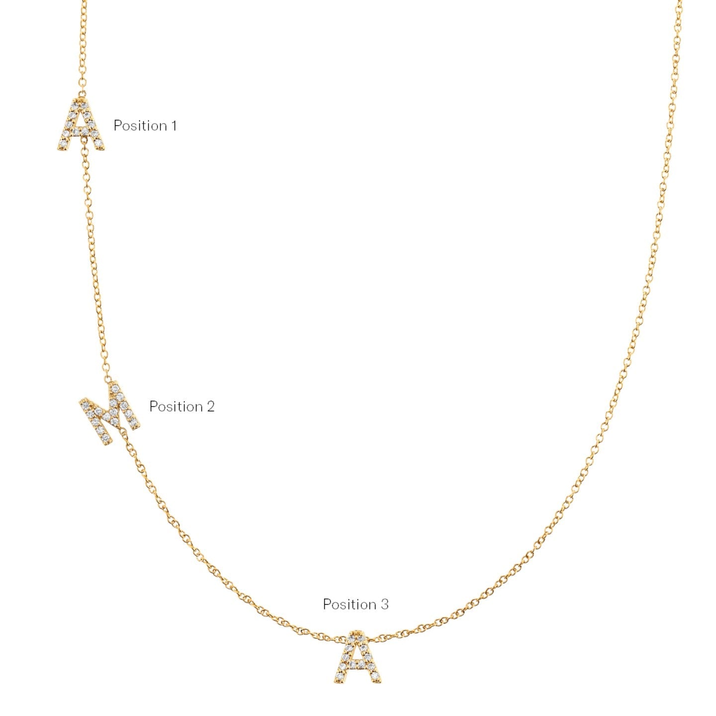 14K Gold Diamond Multi Initial Necklace Personalized Diamond Letter Necklace - Lotus Diamond