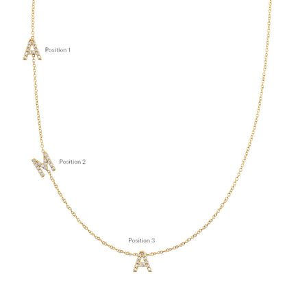 14K Gold Diamond Multi Initial Necklace Personalized Diamond Letter Necklace - Lotus Diamond