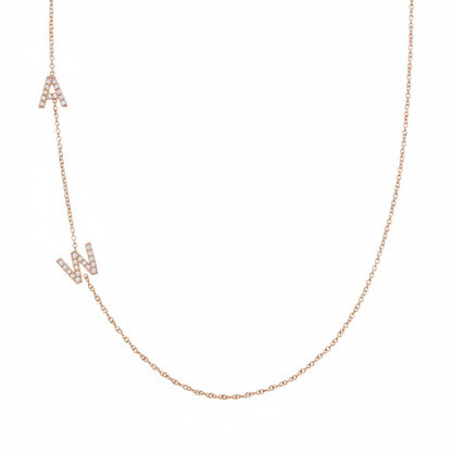 14K Gold Diamond Multi Initial Necklace Personalized Diamond Letter Necklace - Lotus Diamond