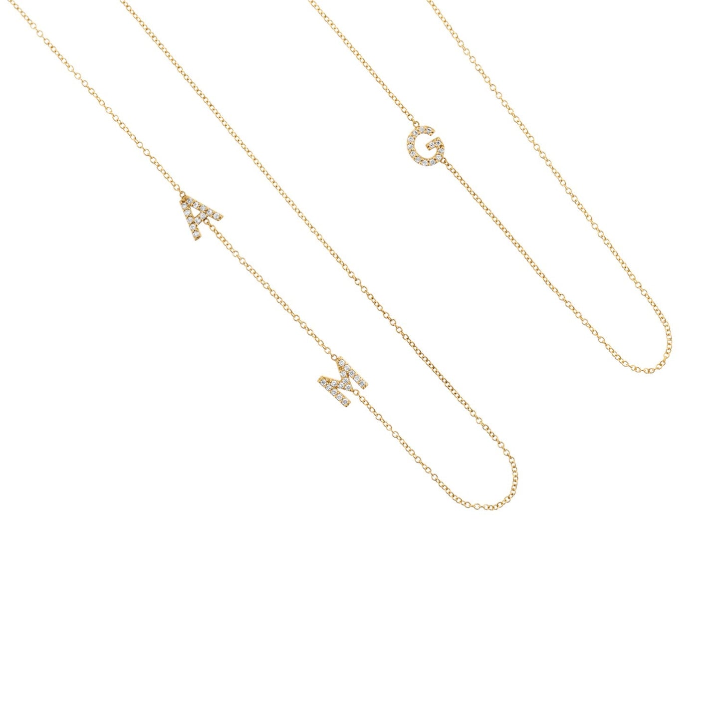 14K Gold Diamond Multi Initial Necklace Personalized Diamond Letter Necklace - Lotus Diamond
