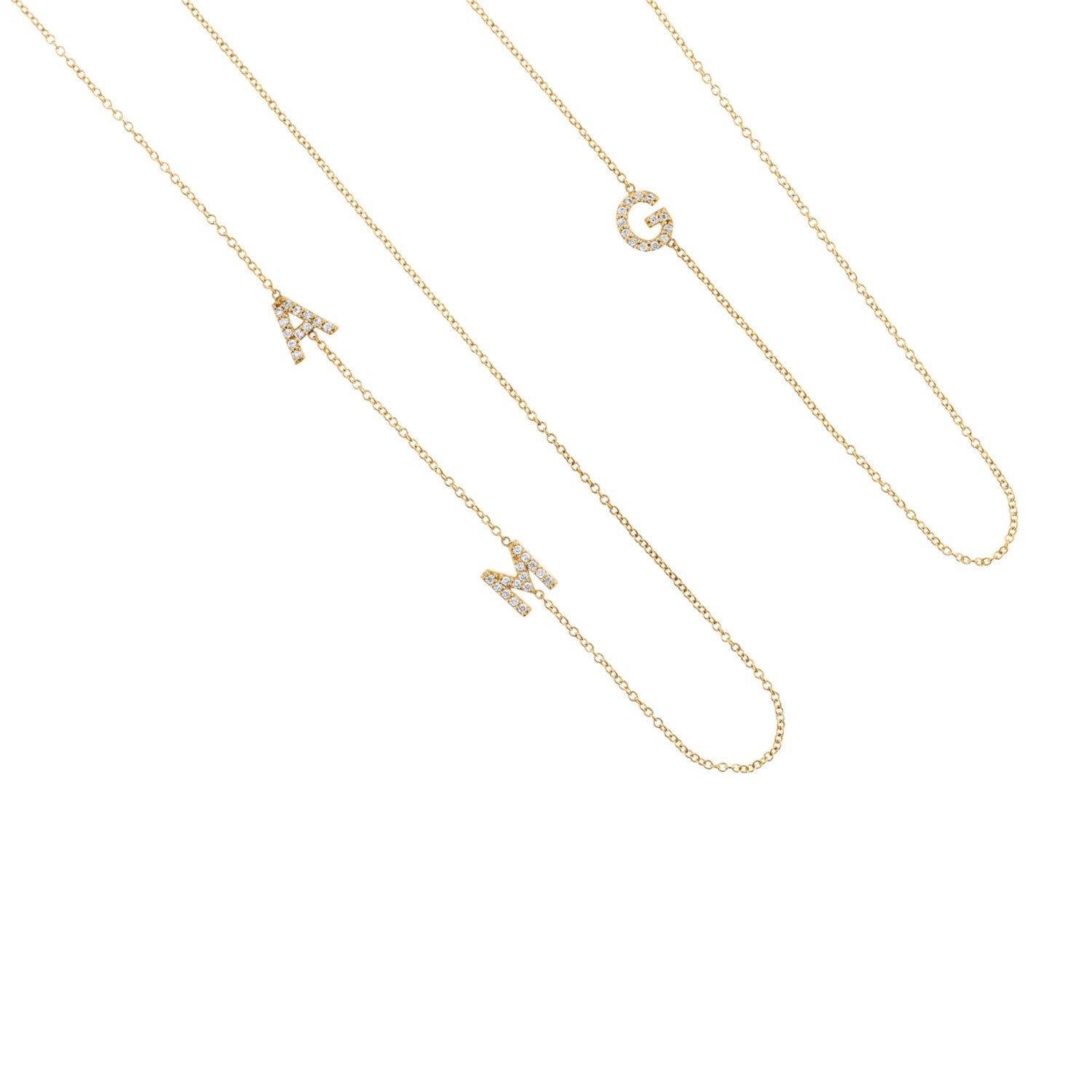 14K Gold Diamond Multi Initial Necklace Personalized Diamond Letter Necklace - Lotus Diamond
