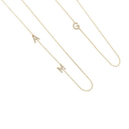 14K Gold Diamond Multi Initial Necklace Personalized Diamond Letter Necklace - Lotus Diamond