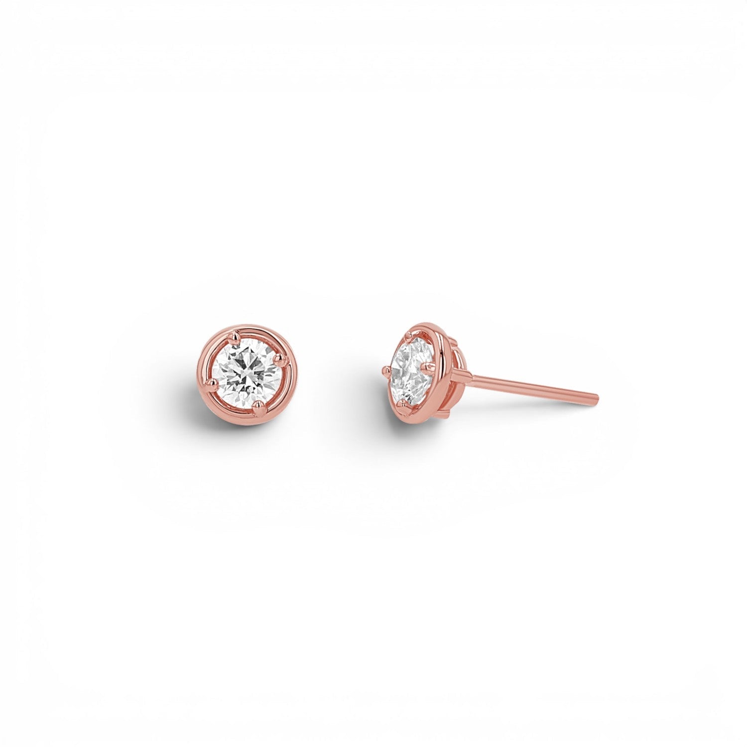 14K Gold Diamond Round Solitaire Stud Earrings Classic Diamond Stud Earrings - Lotus Diamond