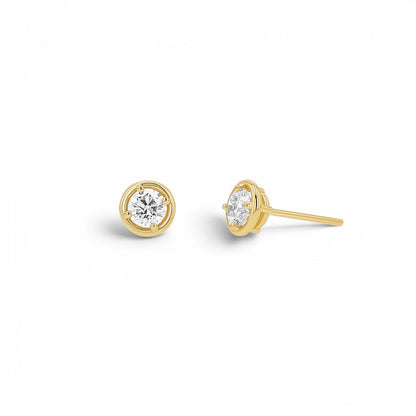 14K Gold Diamond Round Solitaire Stud Earrings Classic Diamond Stud Earrings - Lotus Diamond
