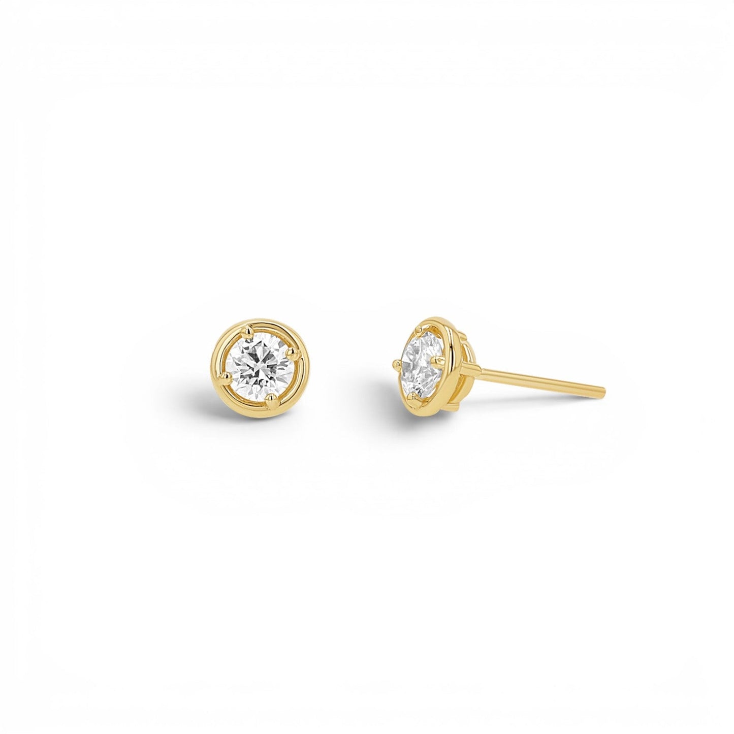 14K Gold Diamond Round Solitaire Stud Earrings Classic Diamond Stud Earrings - Lotus Diamond
