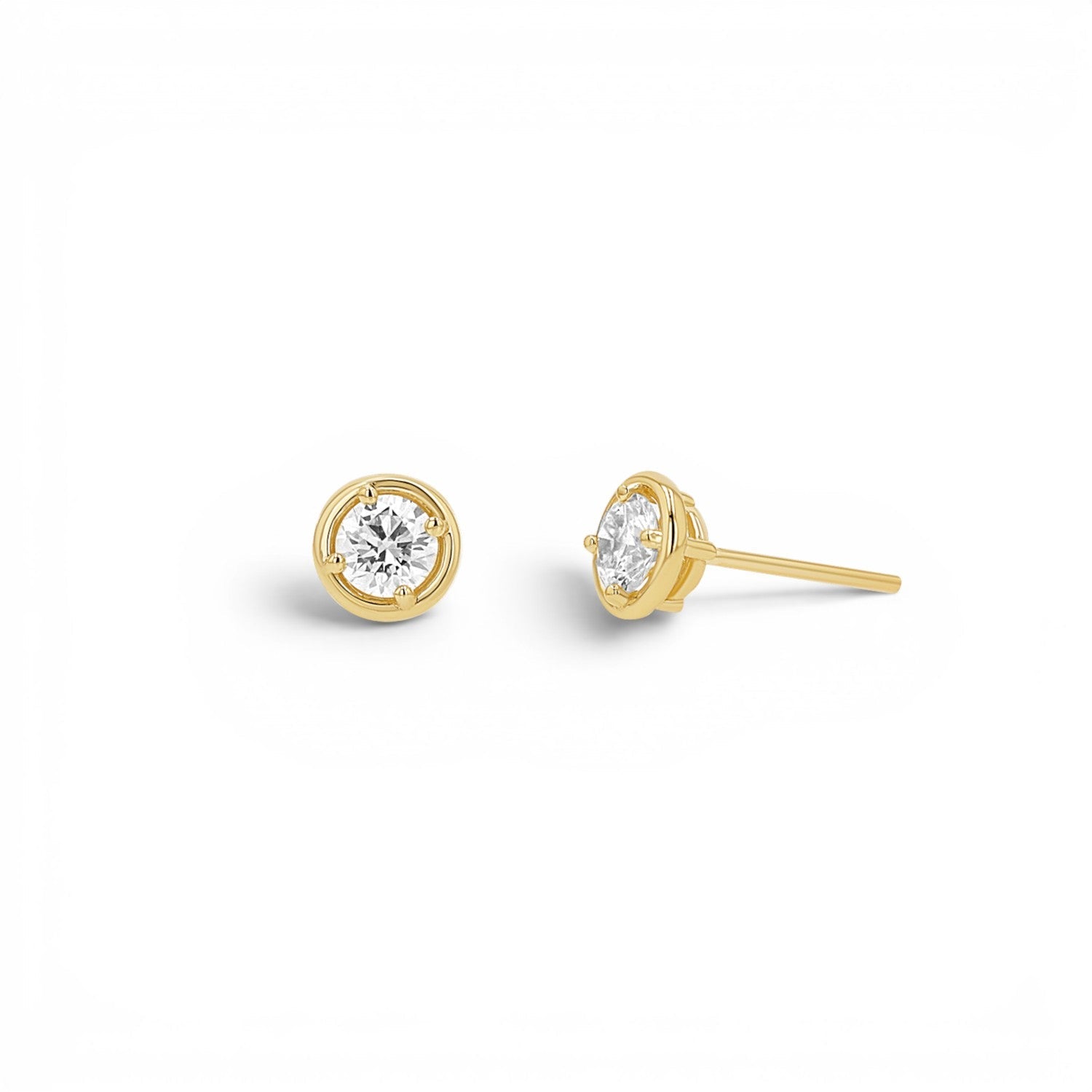 14K Gold Diamond Round Solitaire Stud Earrings Classic Diamond Stud Earrings - Lotus Diamond