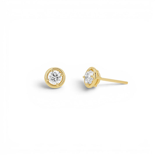 14K Gold Diamond Round Solitaire Stud Earrings Classic Diamond Stud Earrings - Lotus Diamond