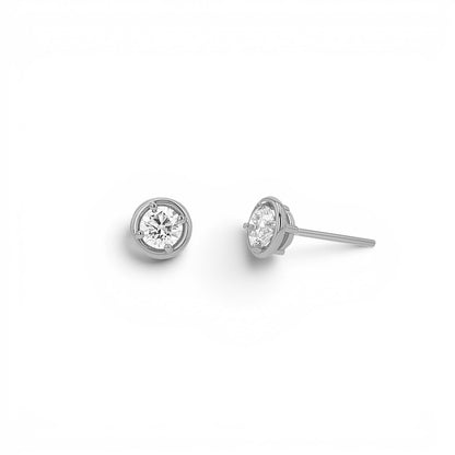 14K Gold Diamond Round Solitaire Stud Earrings Classic Diamond Stud Earrings - Lotus Diamond