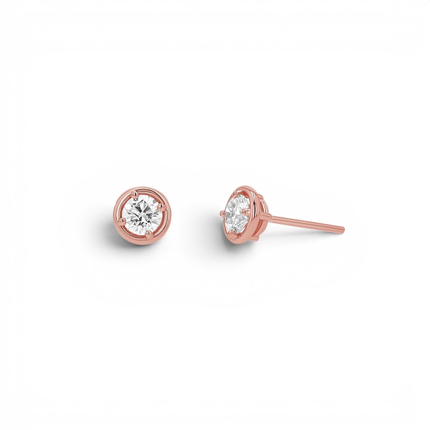 14K Gold Diamond Round Solitaire Stud Earrings Classic Diamond Stud Earrings - Lotus Diamond