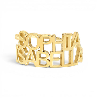 14K Gold Double Name Ring Personalized Two Name Ring Custom Gold Ring - Lotus Diamond