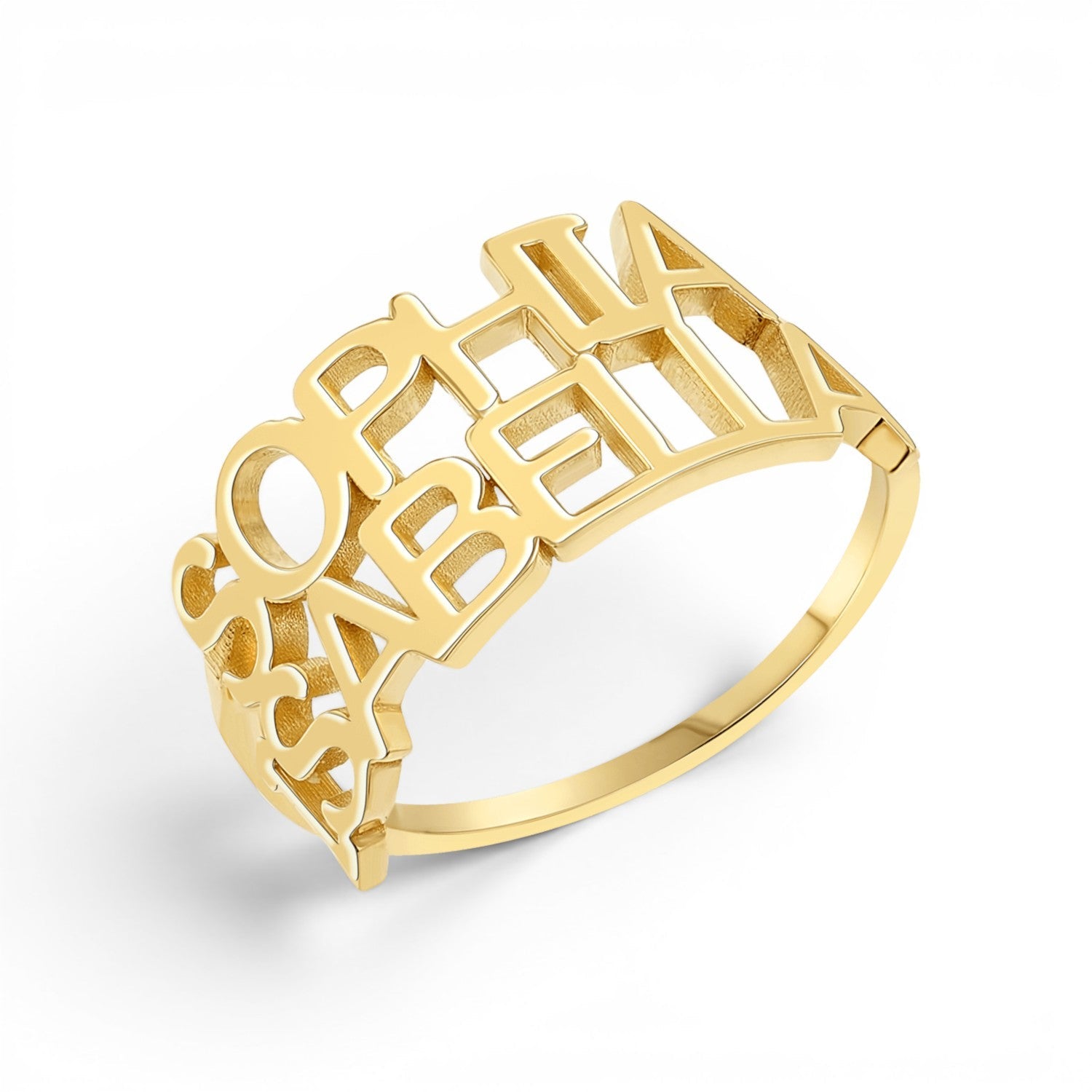 14K Gold Double Name Ring Personalized Two Name Ring Custom Gold Ring - Lotus Diamond