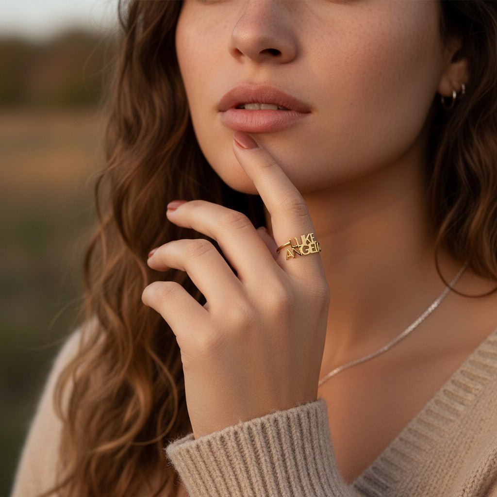 14K Gold Double Name Ring Personalized Two Name Ring Custom Gold Ring - Lotus Diamond