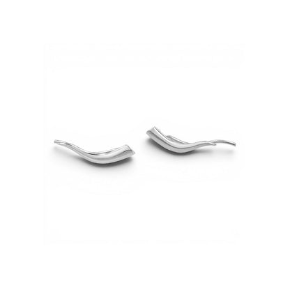 14K Gold Flame Crawler Earrings Minimalist Ear Climber Earrings for Women - Lotus Diamond