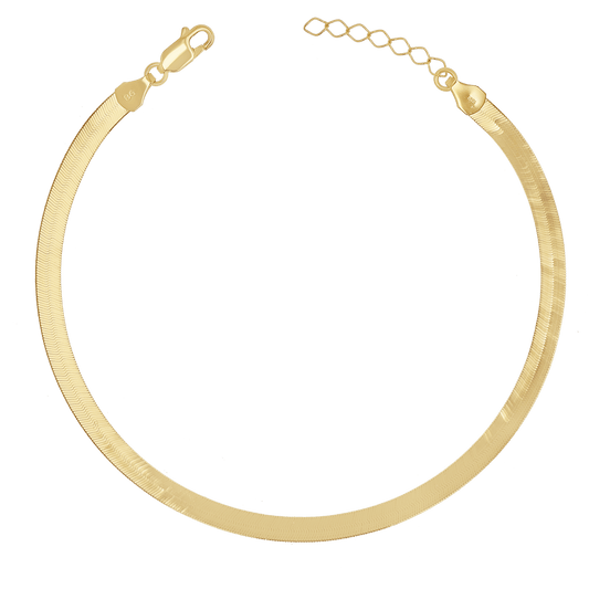 14K Gold Grand Herringbone Anklet 5mm - Lotus Diamond
