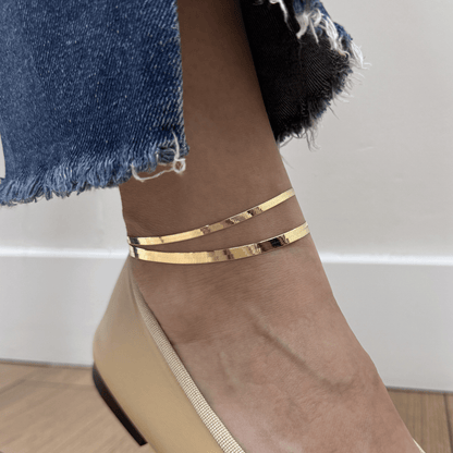14K Gold Grand Herringbone Anklet 5mm - Lotus Diamond