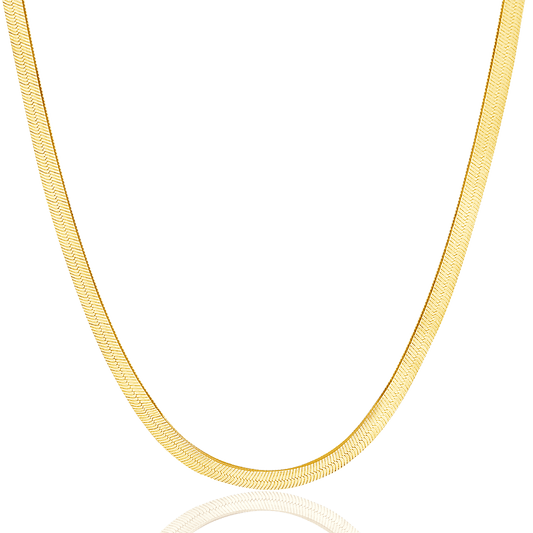 14K Gold Grand Herringbone Necklace 5mm - Lotus Diamond