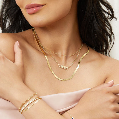 14K Gold Grand Herringbone Necklace 5mm - Lotus Diamond