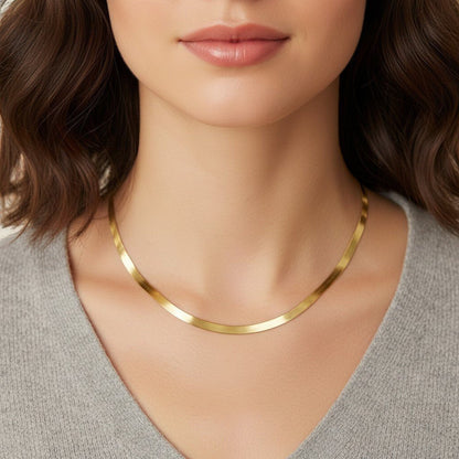 14K Gold Grand Herringbone Necklace 5mm - Lotus Diamond