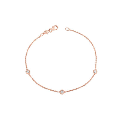 14K Gold Kids Lab Grown Diamond Bezel Bracelet Three Stone Diamond Bracelet - Lotus Diamond