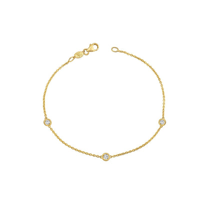 14K Gold Kids Lab Grown Diamond Bezel Bracelet Three Stone Diamond Bracelet - Lotus Diamond