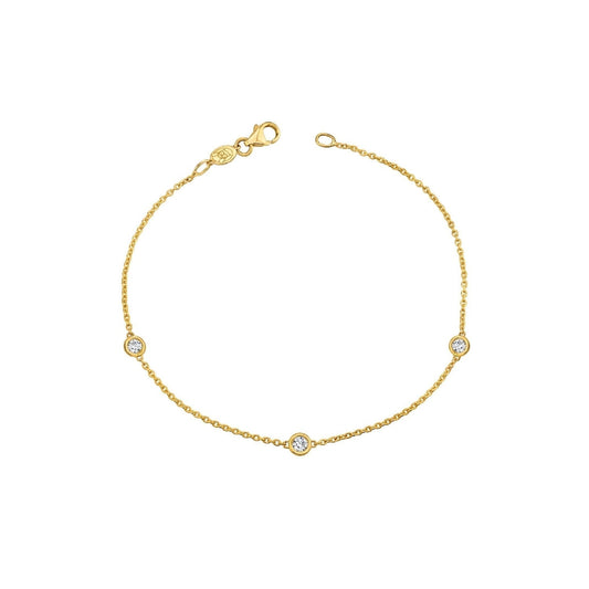 14K Gold Kids Lab Grown Diamond Bezel Bracelet Three Stone Diamond Bracelet - Lotus Diamond