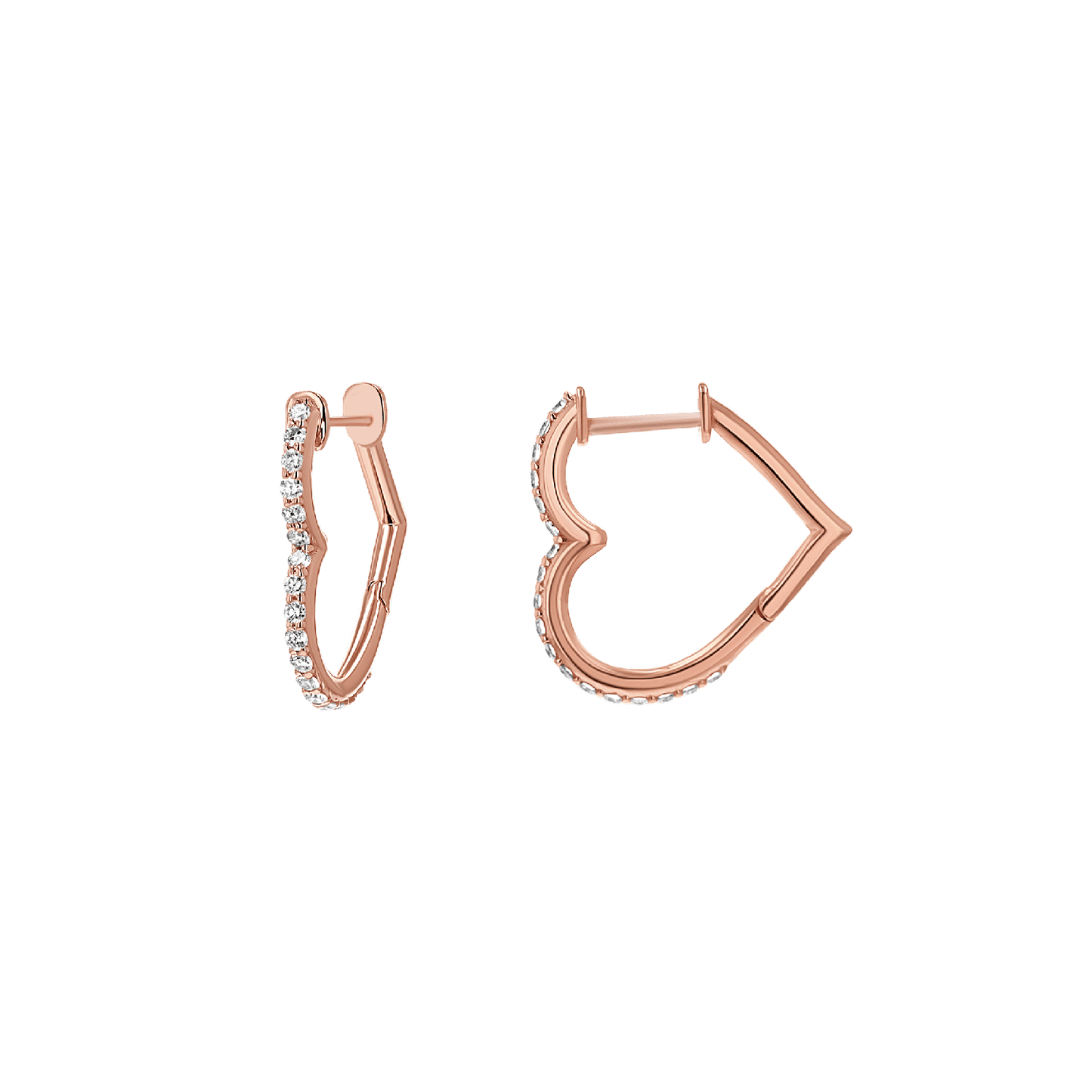 14K Gold Natural Diamond Heart Hoop Earrings for Women Snap Closure - Lotus Diamond