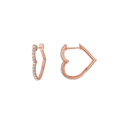 14K Gold Natural Diamond Heart Hoop Earrings for Women Snap Closure - Lotus Diamond