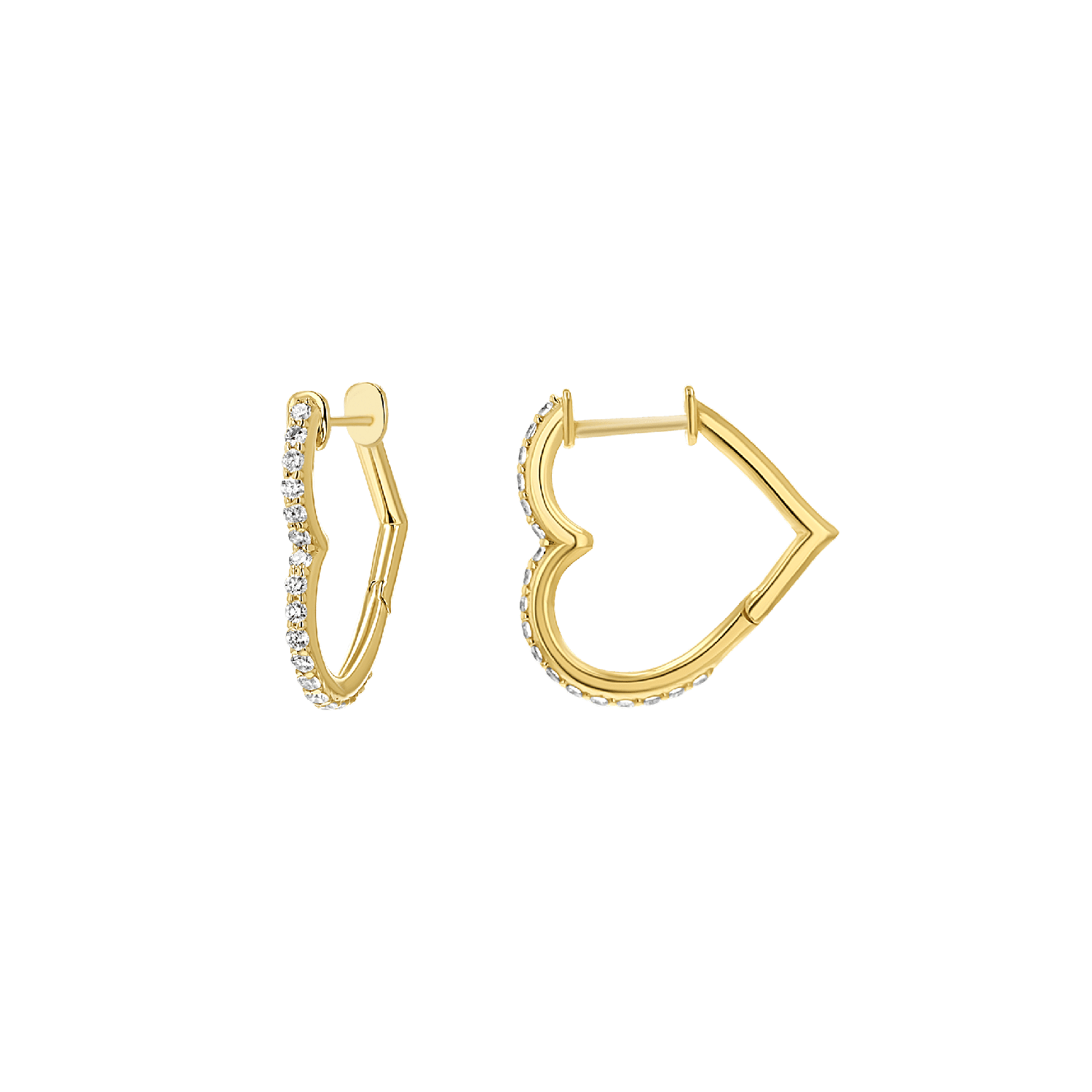 14K Gold Natural Diamond Heart Hoop Earrings for Women Snap Closure - Lotus Diamond