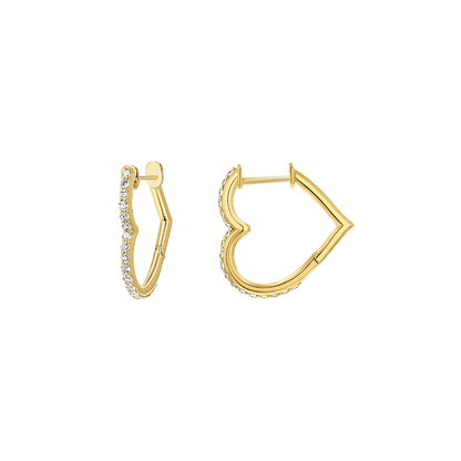 14K Gold Natural Diamond Heart Hoop Earrings for Women Snap Closure - Lotus Diamond