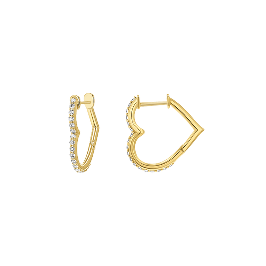 14K Gold Natural Diamond Heart Hoop Earrings for Women Snap Closure - Lotus Diamond