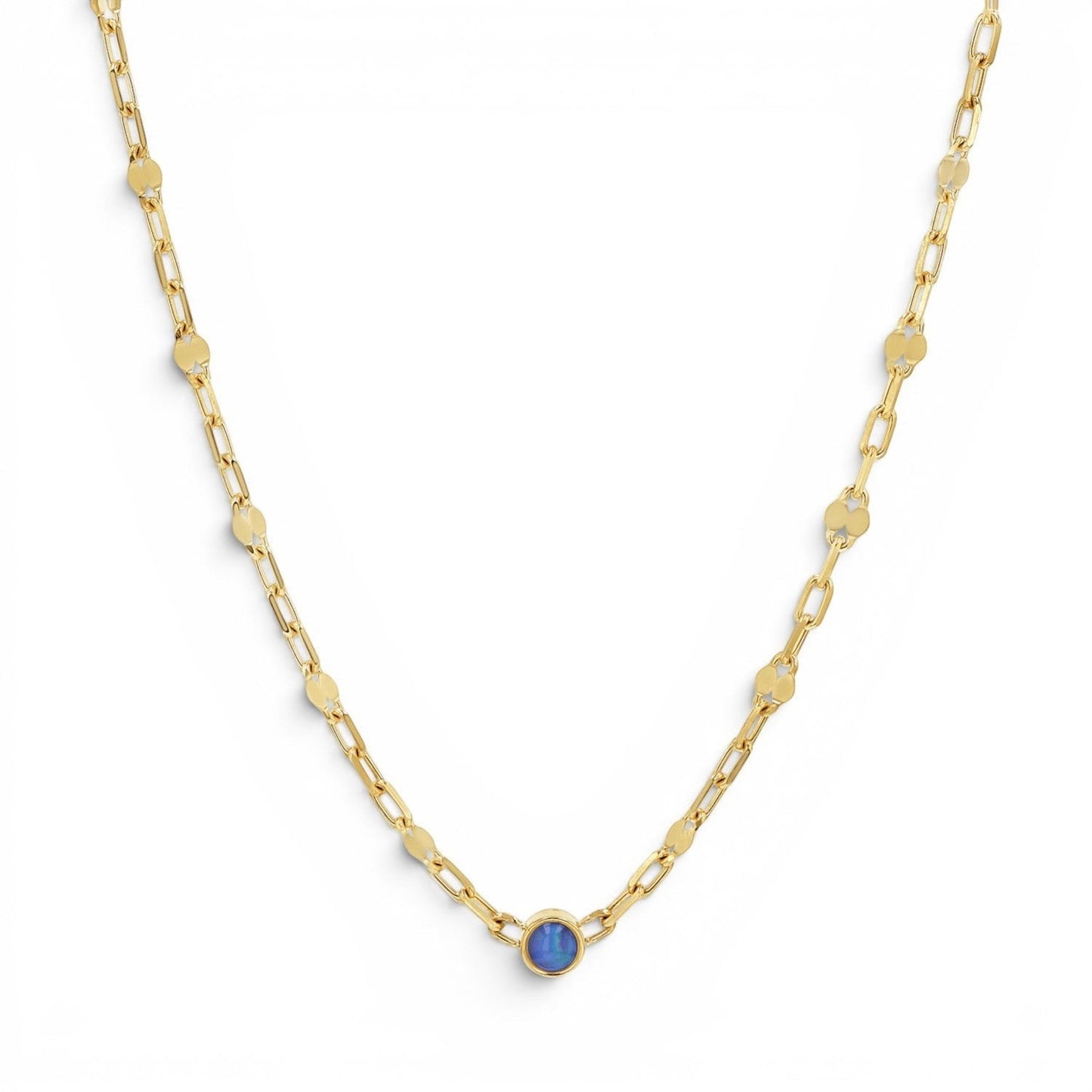 14K Gold Opal Sequin Chain Necklace White Opal Pendant Necklace for Women - Lotus Diamond