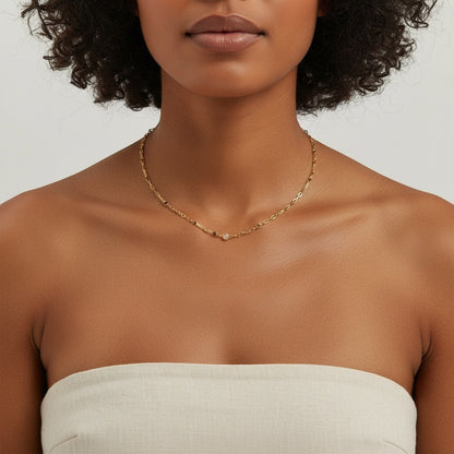 14K Gold Opal Sequin Chain Necklace White Opal Pendant Necklace for Women - Lotus Diamond