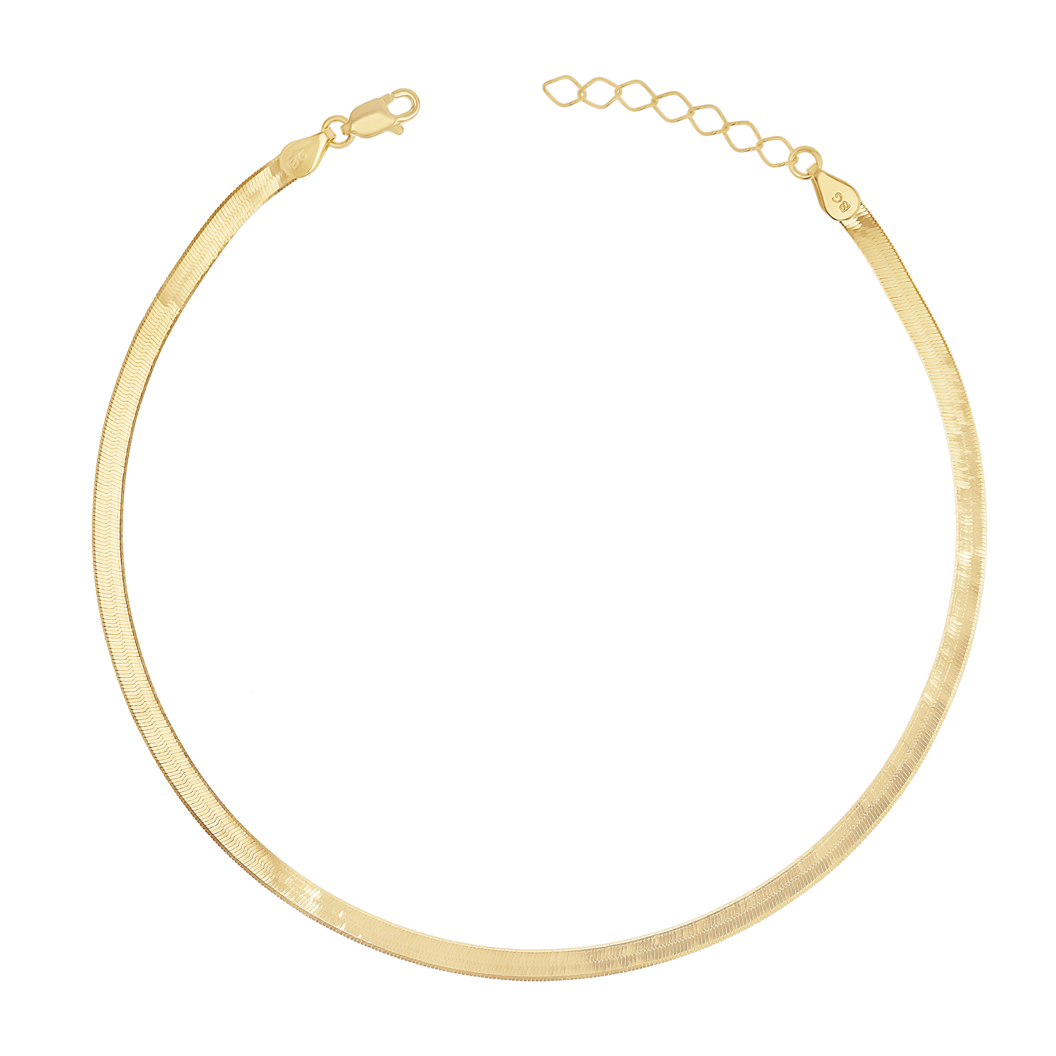14K Gold Thin Herringbone Anklet 3mm - Lotus Diamond
