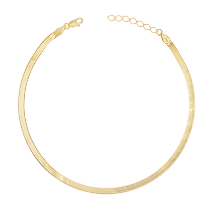 14K Gold Thin Herringbone Anklet 3mm - Lotus Diamond