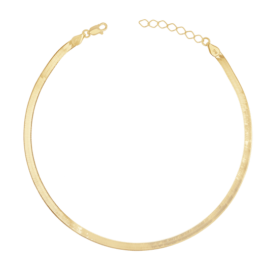 14K Gold Thin Herringbone Anklet 3mm - Lotus Diamond