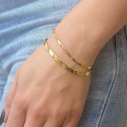 14K Gold Thin Herringbone Bracelet 3mm - Lotus Diamond