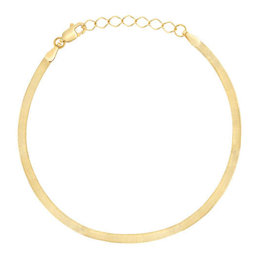 14K Gold Thin Herringbone Bracelet 3mm - Lotus Diamond